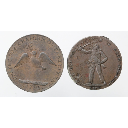 1802 - Tokens, 18thC (2) Middlesex, Halfpennies: London Corresponding Society 1795 nEF, and Tom Tackle Rich... 