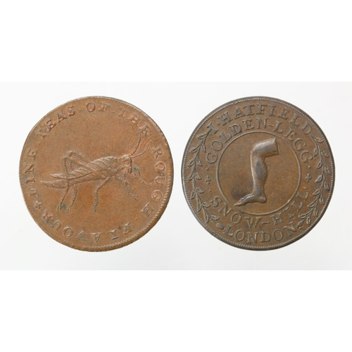 1803 - Tokens, 18thC (2) Middlesex, Halfpennies: Stinton's Grasshopper 1795 D&H #904 EF trace lustre, and H... 