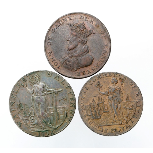 1805 - Tokens, 18thC (3) Lincolnshire, Halfpennies: Spalding 1794 D&H #6 nEF, Wainfleet 1793 #8a VF/GVF, an... 