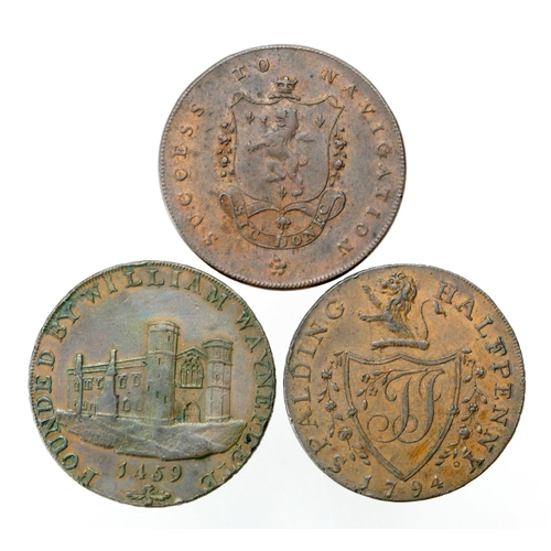 1805 - Tokens, 18thC (3) Lincolnshire, Halfpennies: Spalding 1794 D&H #6 nEF, Wainfleet 1793 #8a VF/GVF, an... 