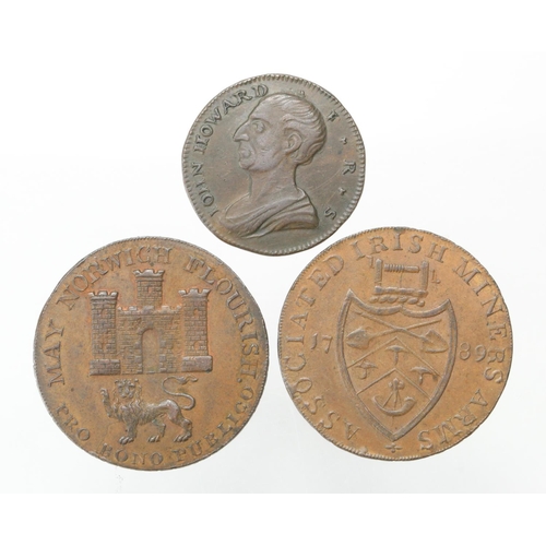 1806 - Tokens, 18thC (3): Wicklow Cronebane Halfpenny 1789 D&H #51 GVF, Norwich Bolingbrokes Halfpenny 1792... 