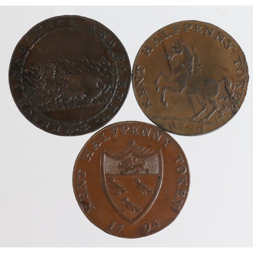 1809 - Tokens, 18thC Kent (3) Halfpennies: Appledore 1794 D&H #3 VF/GVF, Goldhurst 1794 D&H #28a aEF surfac... 