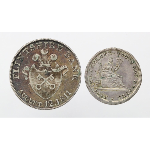 1817 - Tokens, 19thC (2) silver: Flintshire Bank (Wales) Shilling 1811 #1-3 toned VF, and London S. Lloyds ... 