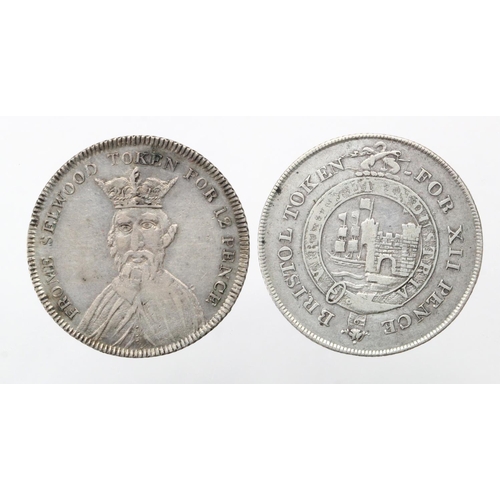 1818 - Tokens, 19thC (2) Somerset silver: Bristol Messrs. Garratt etc Shilling 1811 #23-9 nVF, and Frome Wi... 