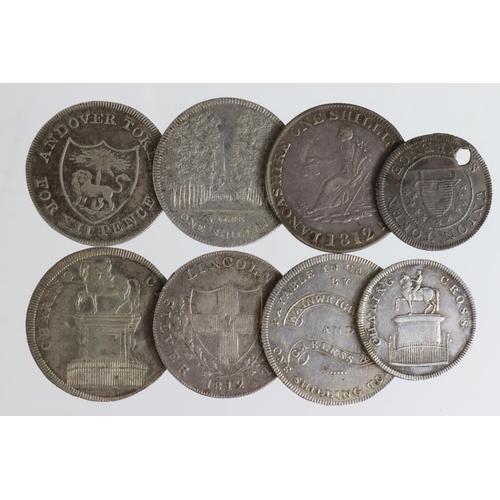 1820 - Tokens, 19thC silver (8): Gloucestershire, Cheltenham, W. Bastin, Shilling 1811 D.1 GVF; Hampshire, ... 