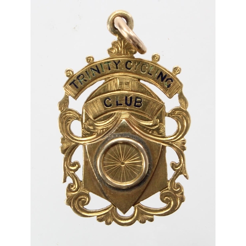 1824 - Trinity Cycling Club of Edinburgh, Victorian, 15ct gold Cycling medal - back reads 10 mile champions... 