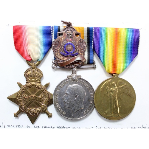 187 - 1915 Star Trio to 12017 Cpl H T Howell, Suffolk Regt (Sgt on pair). Killed In Action 20/7/1916 with ... 