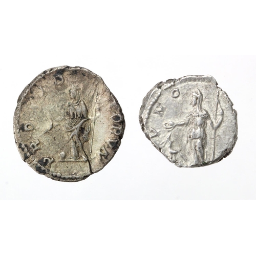 1928 - Roman Imperial (2) silver Denarii: Geta, Rome mint 206, Providentia, Sear 7197, 3.12g, VF, hairline ... 