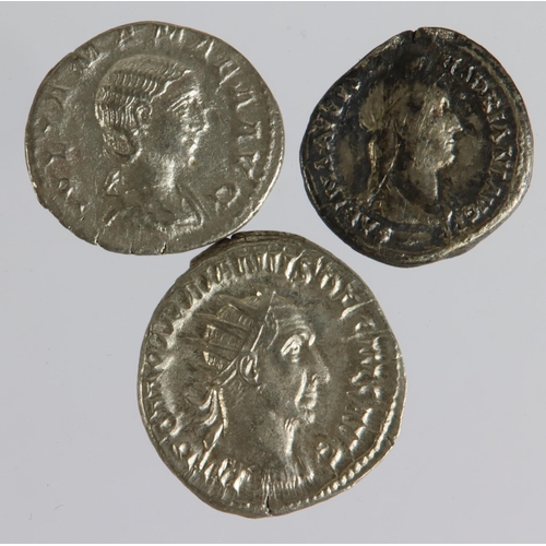 1933 - Roman Imperial (3): Sabina 'Concordia' seated Denarius GF, Julia Mamaea Denarius cleaned VF, and Tra... 