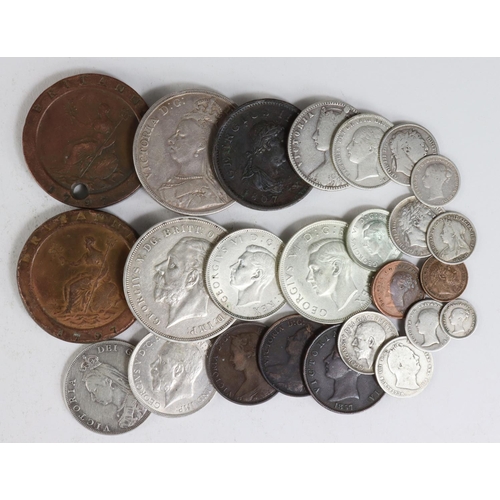 2125 - GB Coins (25) 18th-20thC copper, bronze and silver, mixed grade.