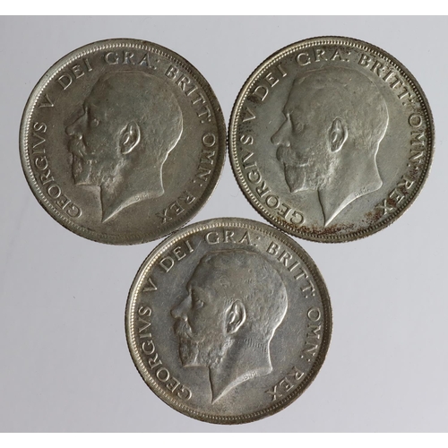 2163 - GB Halfcrowns (3) George V: 1915 GVF, 1918 GVF, and 1923 EF