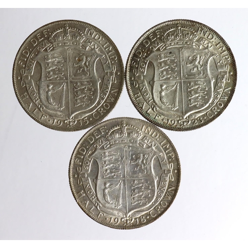 2163 - GB Halfcrowns (3) George V: 1915 GVF, 1918 GVF, and 1923 EF