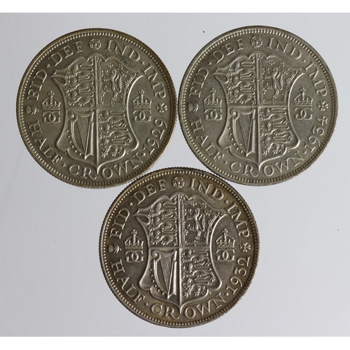 2164 - GB Halfcrowns (3) George V: 1929 EF, 1932 nEF, and 1934 GVF