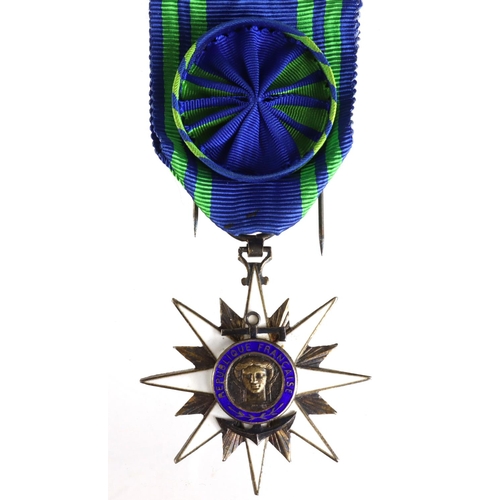 574 - France Marine Marchande 'Merite Maritime' medal. * blue enamel flaking off to reverse.  Sold a/f