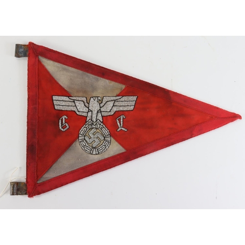 820 - German WWII NSDAP double-sided car fender pennant in red and white with 