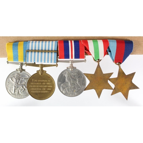 823 - Group 1939-45 star, Italy star, War medal with UN Korea and Queens Korea medal named to 22774982 Gnr... 