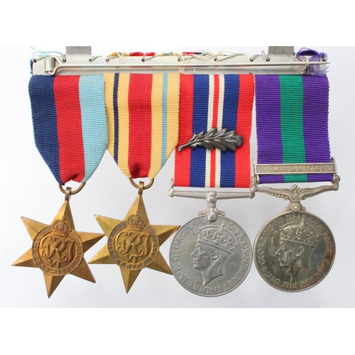 824 - Group mounted as worn - 1939-45 Star, Africa Star, War Medal + MID, GSM GVI with Malaya clasp (Major... 