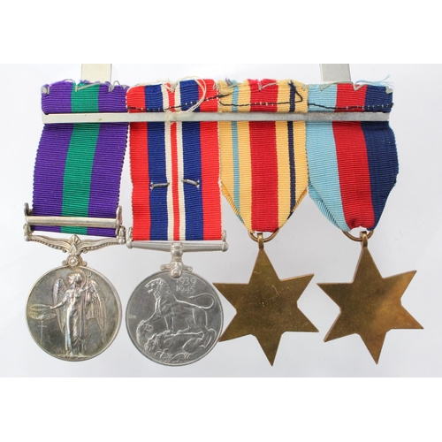 824 - Group mounted as worn - 1939-45 Star, Africa Star, War Medal + MID, GSM GVI with Malaya clasp (Major... 