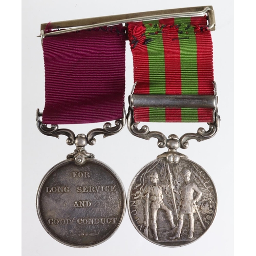 870 - India Medal 1896 with Punjab Frontier 1897-98 clasp to 2202 Corpl A L Curtis, 3d Bn Rifle Brigade. S... 