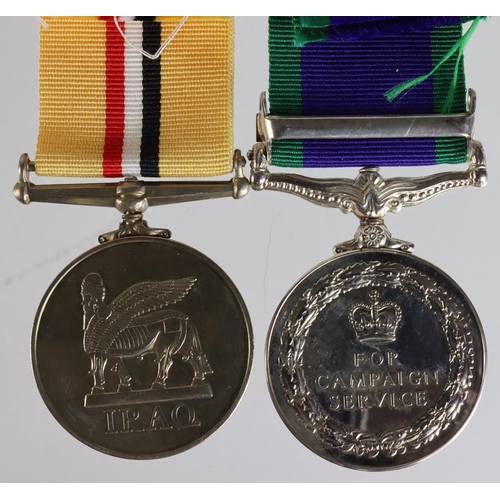 876 - Iraq Medal 2004 no clasp to (25148084 Pte J J Needs BW) and CSM QE2 with Northern Ireland clasp (251... 