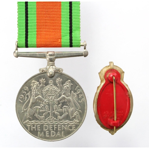 887 - King's Commendation for Brave Conduct plastic badge for Civilians 1942-45 + a WW2 Defence medal.  (2... 