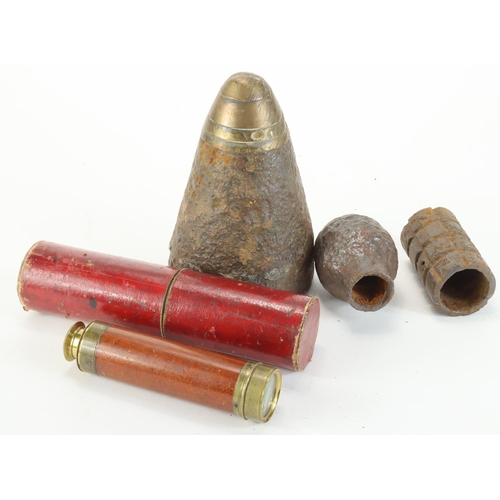 907 - Militaria - inc 1x French Relic WW1 Citron Grenade, 1x British Relic WW1 Batty Grenade, 1x WW1 Fuse ... 