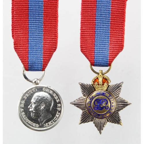 924 - Miniature Imperial Service medals Geo.V a Star and a medal, very slight loss of cypher paint