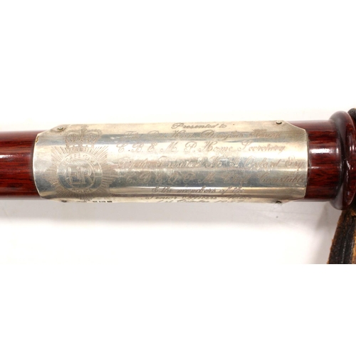 955 - Police interest - a presentation Baton with silver hallmarked plate inscribed 