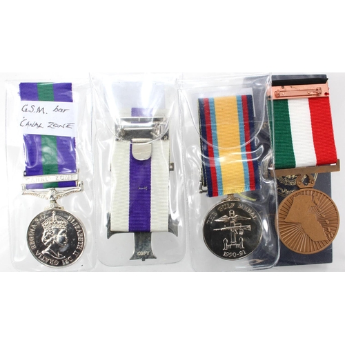 995 - Replica full sized medals - EiiR Military Cross, GSM QE2 with Canal Zone clasp, Gulf Medal with 16 J... 