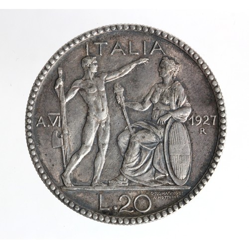 1562 - Italy silver 20 Lire 1927R, Yr. VI, KM# 69, EF