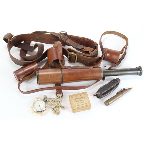 908 - Militaria - small mixed lot inc undated Sam Brown, trench art bullet lighter, army pocket knife, Wal... 