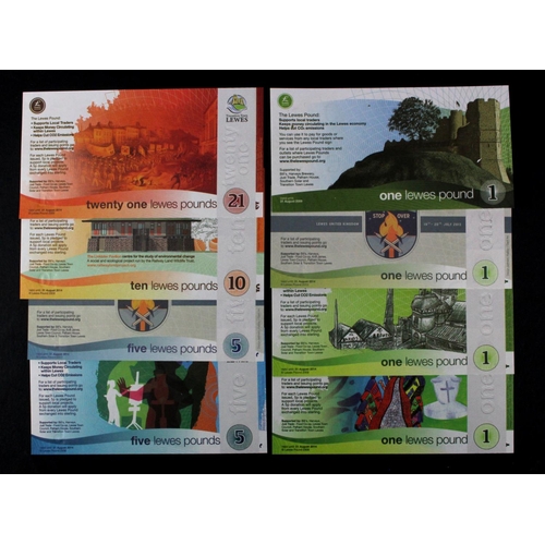 449 - Lewes Transitional Series (8), 21 Pounds, 10 Pounds, 5 Pounds & 1 Pound (2) valid till 2014 issued 2... 