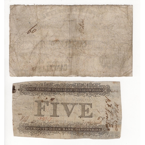 451 - Provincial notes (2), Newcastle upon Tyne 5 Pounds dated 1838, No. 4082 stamped 'Cancelled' on obver... 