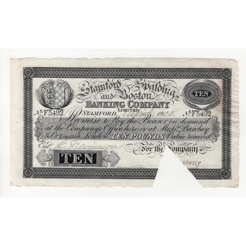 454 - Stamford Spalding & Boston Banking Company 10 Pounds dated 1st April 1905, No. F5492 for the Company... 