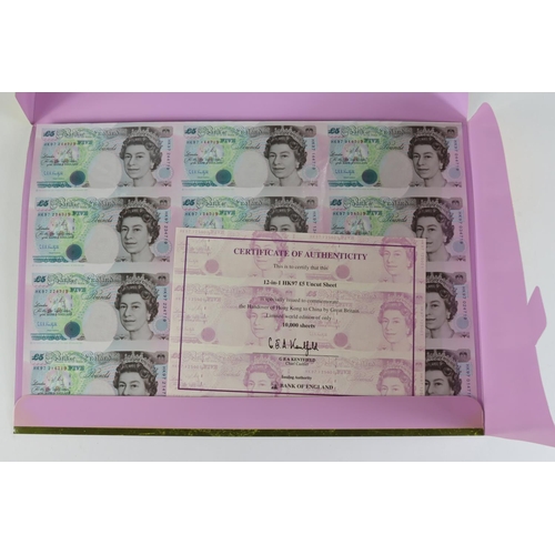 459 - Debden set C122b, Kentfield 5 Pounds issued 1997, an UNCUT mini sheet of 12 notes with Special Prefi... 