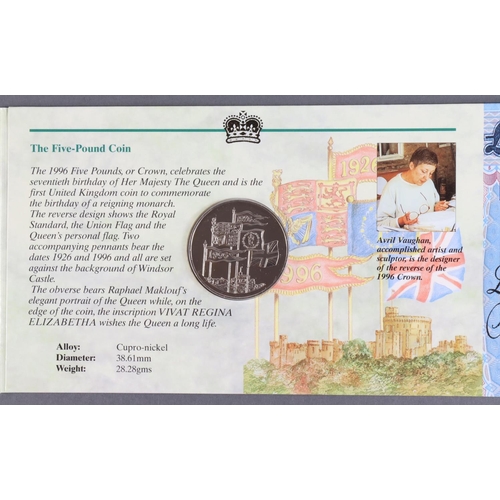 467 - Debden sets (2), C119 HM the Queen's 70th birthday issued 1996, comprising Kentfield 5 Pounds serial... 