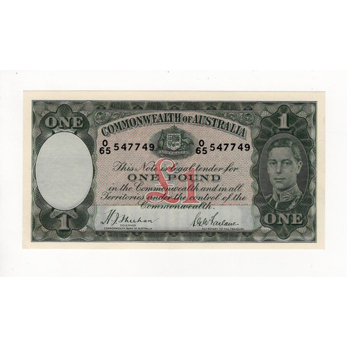 484 - Australia 1 Pound issued 1938, first issue with green signatures Sheehan & McFarlane, King George VI... 