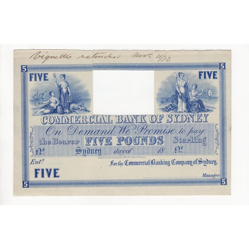 487 - Australia Commercial Bank of Sydney 5 Pounds, working obverse proof with handwritten date in top bor... 