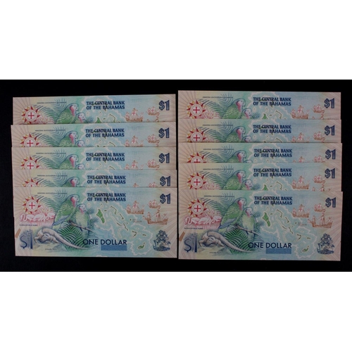 495 - Bahamas 1 Dollar (10) dated 1992, a consecutively numbered run of 10 Commemorative notes, Quincenten... 