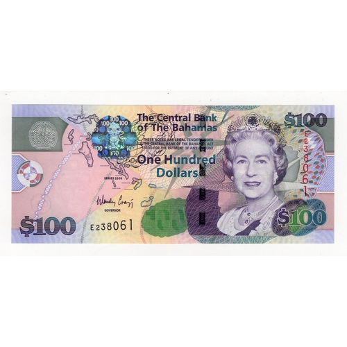 497 - Bahamas 100 Dollars dated 2009, Queen Elizabeth II portrait at right, signed W. Craigg, serial E2380... 