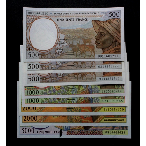 542 - Central African States (8), a good group of high grade notes, Gabon 5000 Francs issued 1998, Gabon 5... 