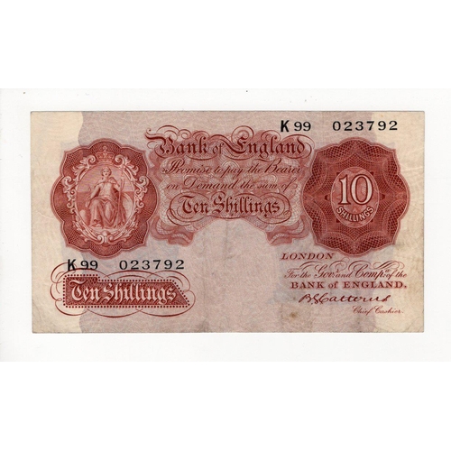 66 - Catterns 10 Shillings issued 1930, very rare LAST RUN 'K99' prefix, serial K99 023792 (B223, Pick362... 