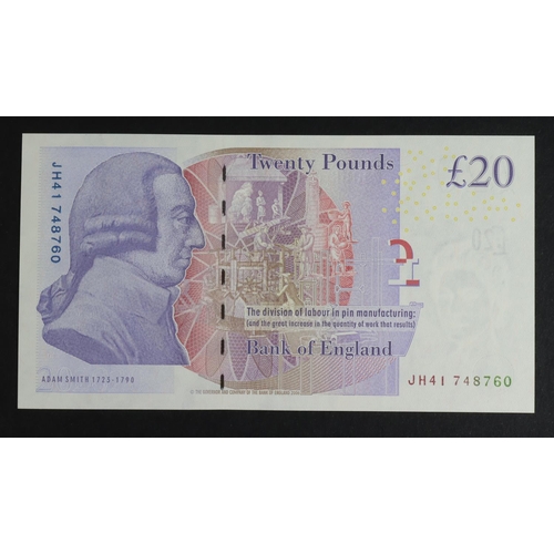 70 - Cleland 20 Pounds issued 2015, scarce FIRST RUN 'JH41' prefix, serial JH41 748760 (B412, Pick392c) U... 