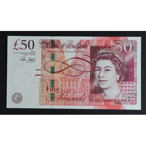 71 - Cleland 50 Pounds issued 2015, scarce FIRST RUN 'AJ36' prefix, serial AJ36 215276 (B413, Pick393c) U... 