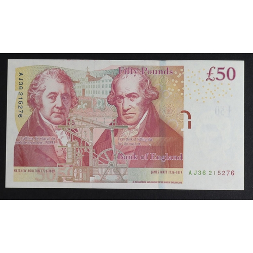 71 - Cleland 50 Pounds issued 2015, scarce FIRST RUN 'AJ36' prefix, serial AJ36 215276 (B413, Pick393c) U... 