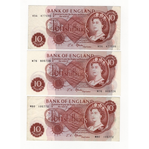 72 - Fforde (3), 10 Shillings REPLACEMENT notes, including FIRST RUN and LAST RUN issued 1967 (B311), FIR... 