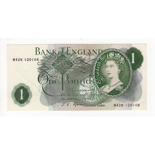 78 - Fforde 1 Pound issued 1967, scarce LAST RUN REPLACEMENT note 'M42N' prefix, serial M42N 120108 (B304... 