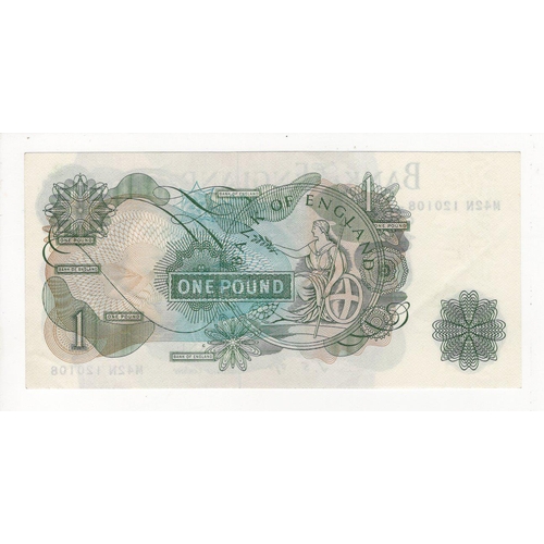 78 - Fforde 1 Pound issued 1967, scarce LAST RUN REPLACEMENT note 'M42N' prefix, serial M42N 120108 (B304... 