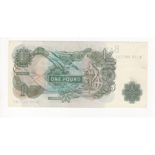 79 - Fforde 1 Pound issued 1967, scarce LAST RUN REPLACEMENT note 'N14M' prefix, scarcer issue with 'G' o... 