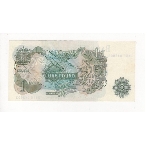 81 - Fforde 1 Pound issued 1967, very scarce LAST RUN note 'U45E' prefix, scarcer issue with 'G' on rever... 